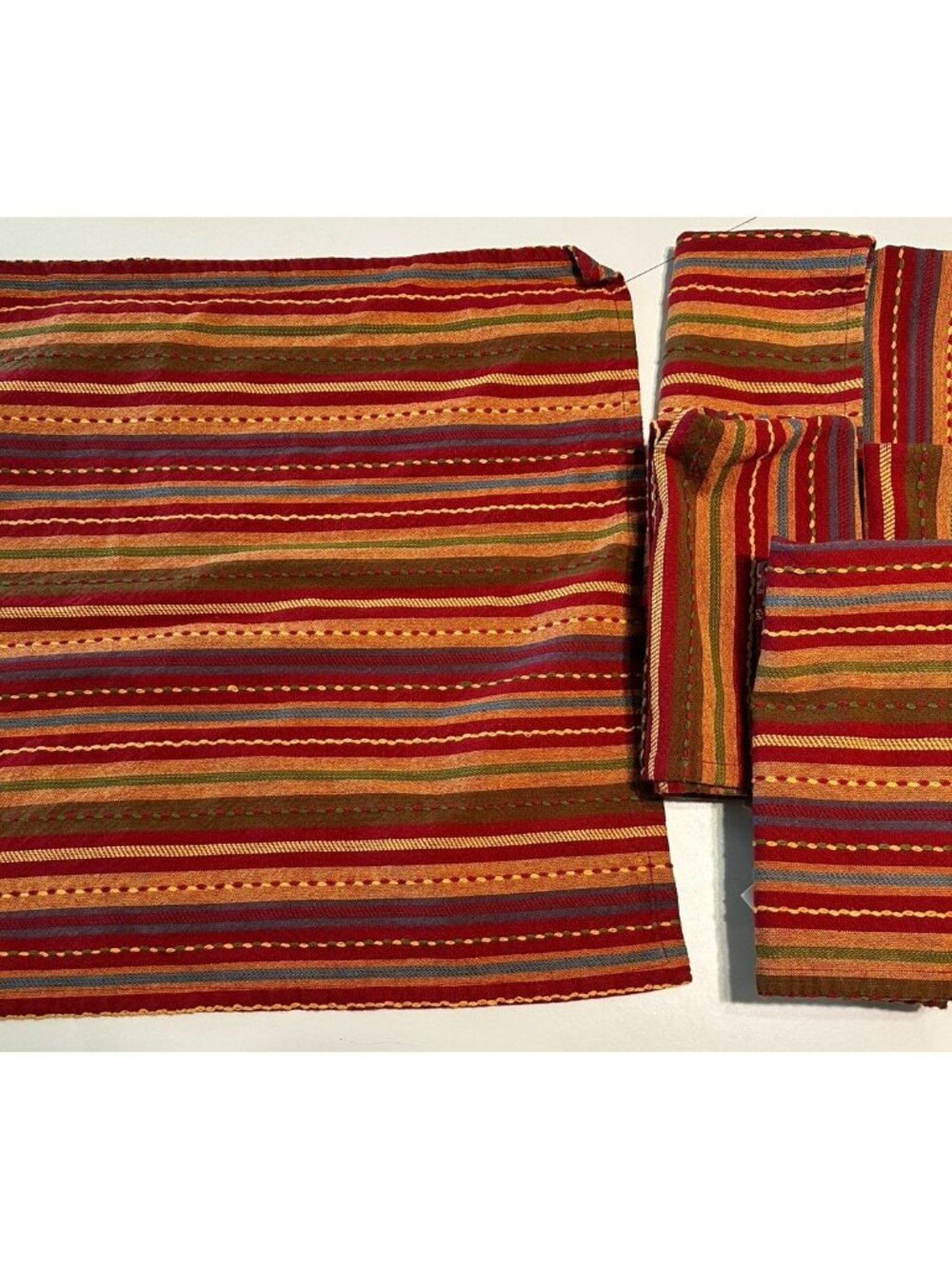 6 Sonoma Southwest Red Woven Embroidered  Cotton Cloth Napkins Dinner Party Fall